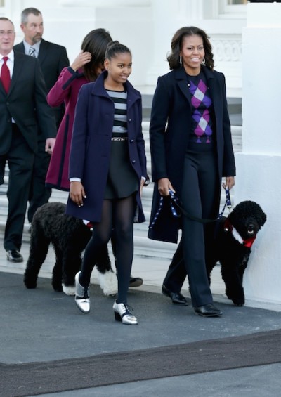 Michelle Obama with daughters and dog Bo