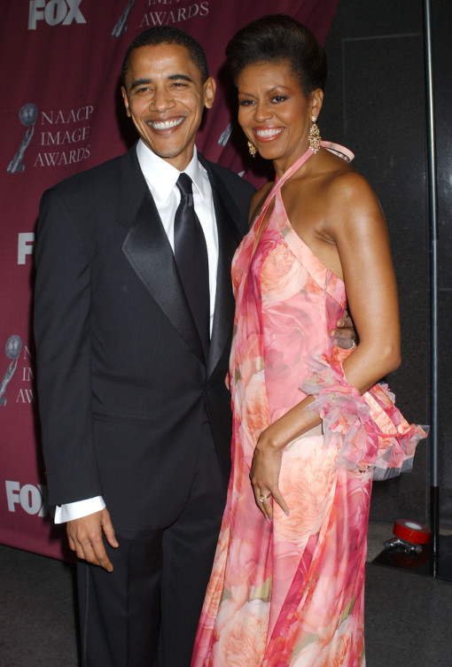 Michelle O in pink gown with Flotus