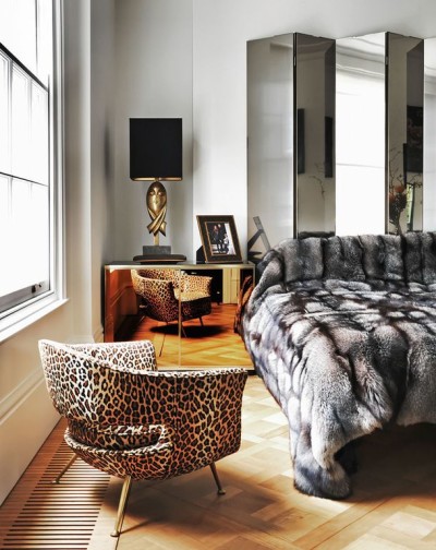 Leopard accents in bedroom 