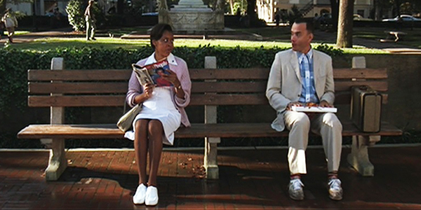 Forrest Gump on park bench in Chippewa Square