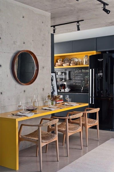 Yellow table in modern kitchen