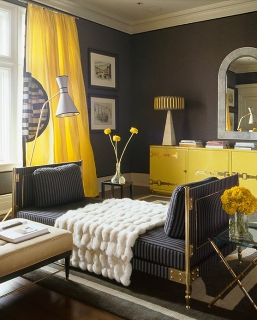 Yellow accents in modern living room