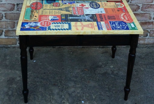 Paris side table decoupage