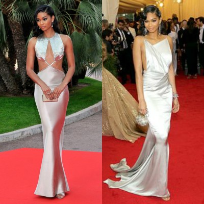 Chanel Iman in gray gowns
