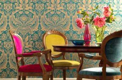 Graham Brown wallpaper w dining chairs