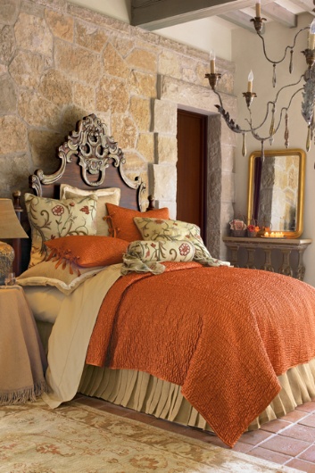 Orange bedroom stone wall