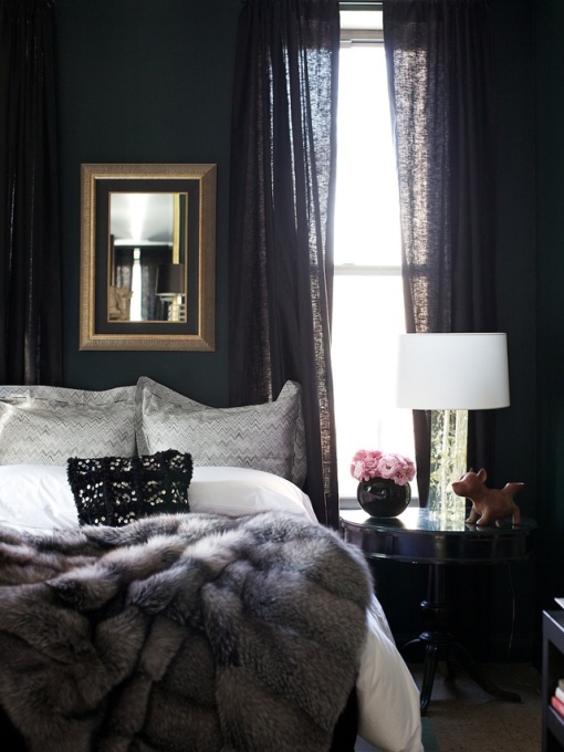 Navy bedroom in home of Anthony Gianacakos shot by Emily Anderson