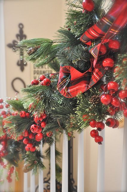 Christmas decorating ideas stairs and entry - berries