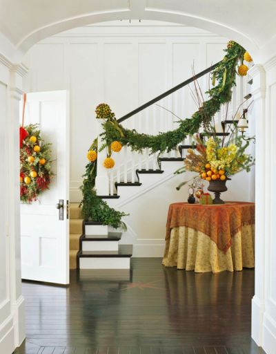 christmas decorations stairs & entry - fruit & flowers