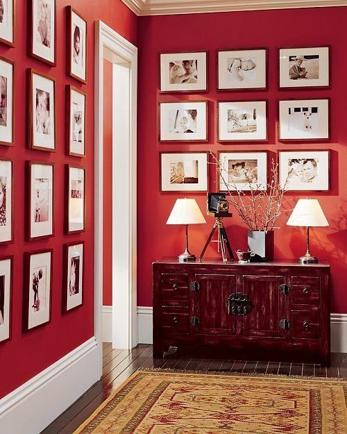 Red entry w photo wall