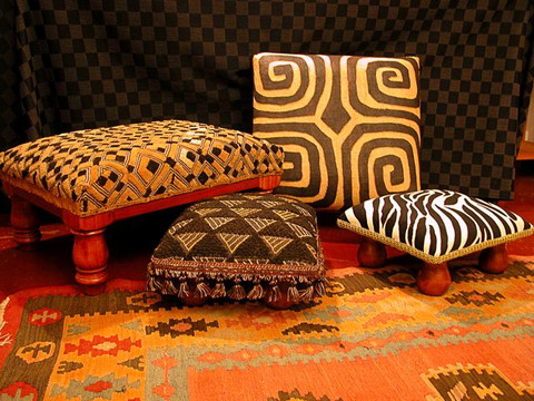 African kuba cloth ottomans