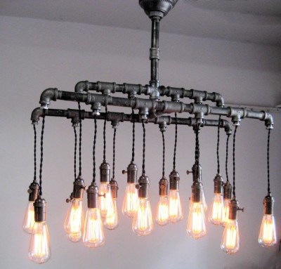 Chandelier from pipes and vintage bulbs