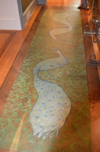 Custom floorcloth peacock