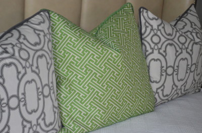 bedroom pillows - green & gray Elle