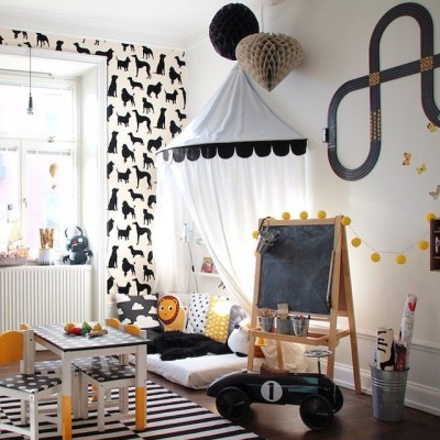 Kids room with Dog silhouette wallpaper - Osborne & Little