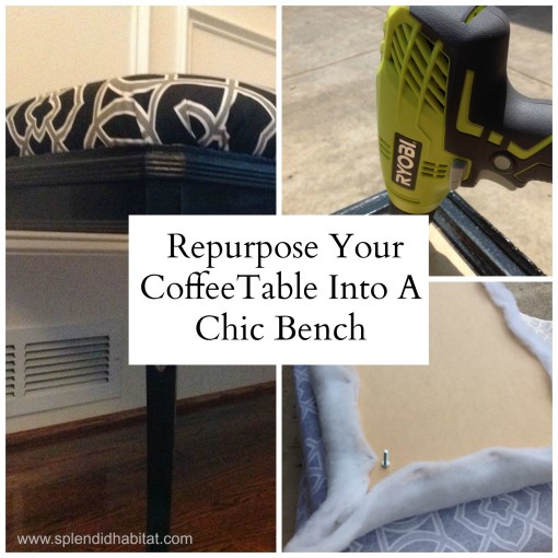 Repurpose coffee table to bench