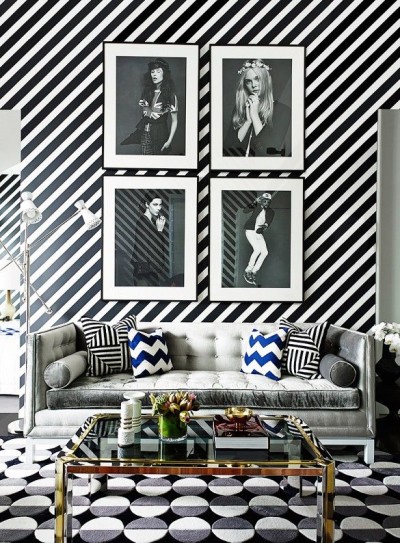 Black & white living room stripe pattern