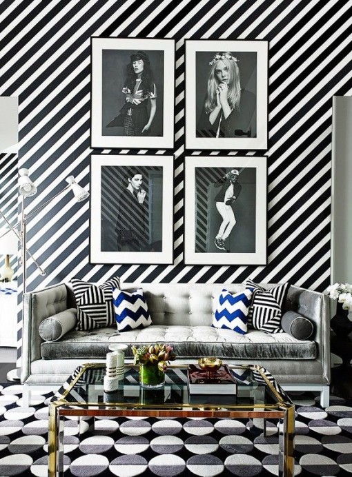 Black & white living room stripe pattern 