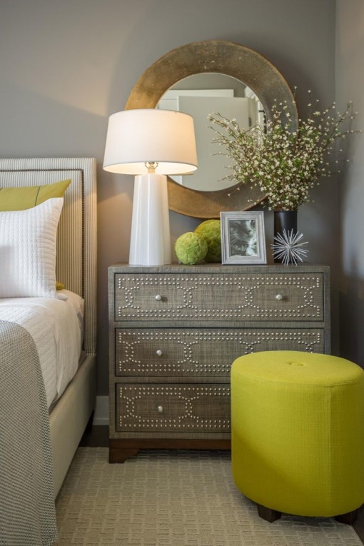 Chartreuse ottoman in bedroom
