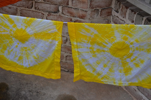 turmeric tie dye drying fabrics 
