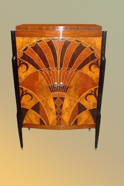 Ornate Inlaid wood chest Art Deco