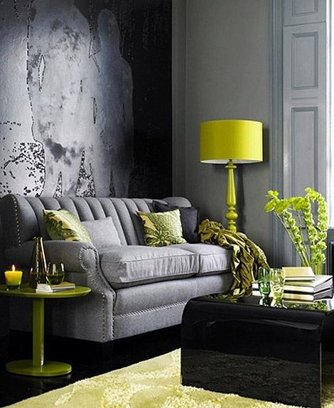 Pop of chartreuse living room