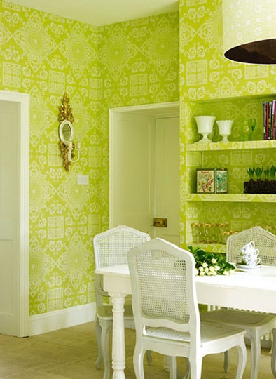 chartreuse and white work space