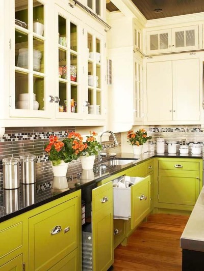 chartreuse cabinets in kitchen