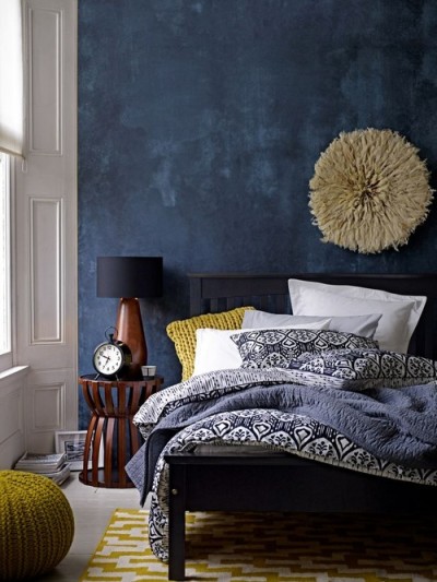 Bohemian modern bedroom in blue